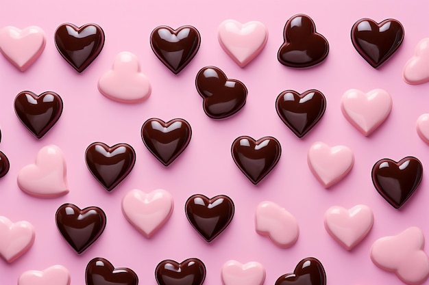 Foto desde arriba corazones de leche y chocolate negro arreglados ia generativa