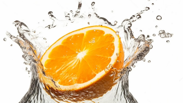 Se arroja una rodaja de naranja a un chorro de agua.