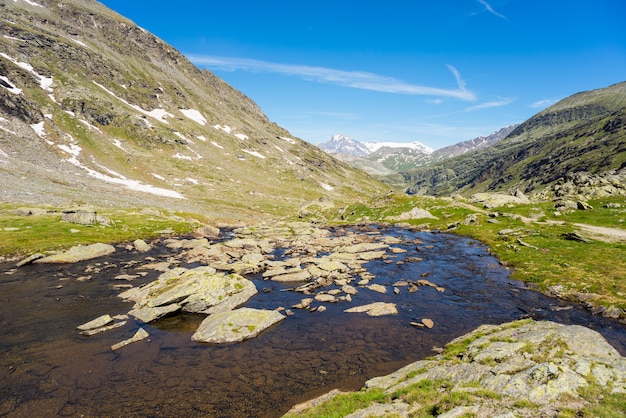 Arroyo alpino de gran altitud en verano