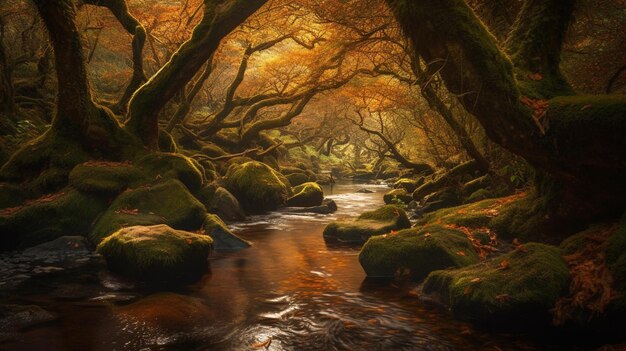 Un arroyo en el bosque con la palabra bosque.