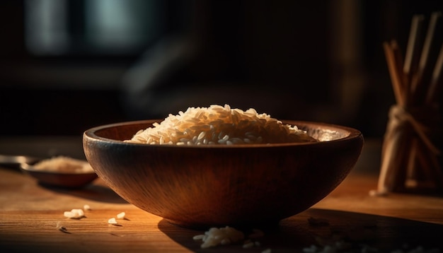 Arroz basmati orgánico, un alimento básico saludable para comidas vegetarianas generado por IA