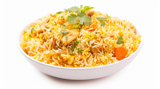 arroz biryani aislado en fondo blanco generativo Ai