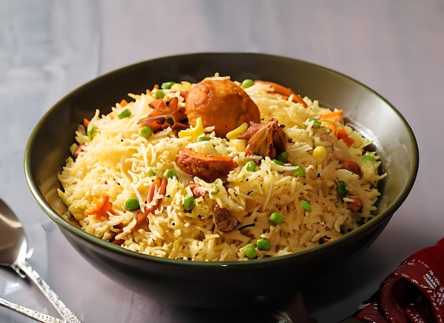 Arroz Biryani en el tazón Comida Desi Biryani indio en el ta zón