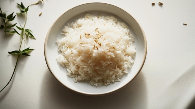 Arroz blanco en un bol con semillas de sésamo encima