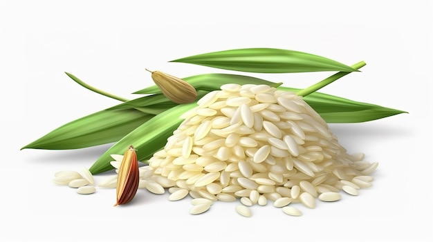 Arroz blanco orgánico o arroz de jazmín en un cuenco de madera con orejas de arroz Generative Ai
