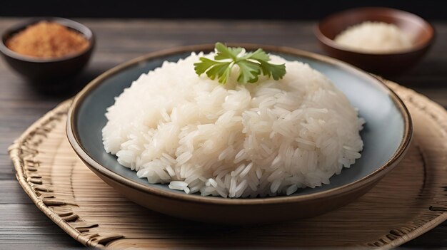 arroz branco cozido numa tigela na mesa