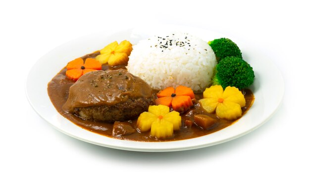 Arroz com Curry de Hamburgo Molho Japonês com Curry Hambagu