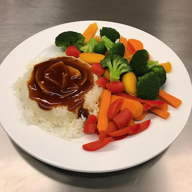 Arroz com vegetais num prato branco