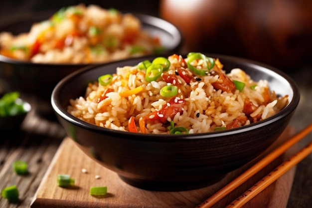 Arroz comer jantar asiático saudável refeição chinesa comida frita arroz vegetais IA generativa