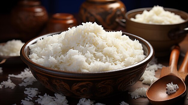 arroz en un cuenco de madera