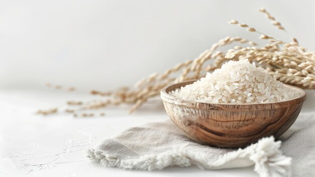 Arroz en un cuenco sobre un fondo blanco