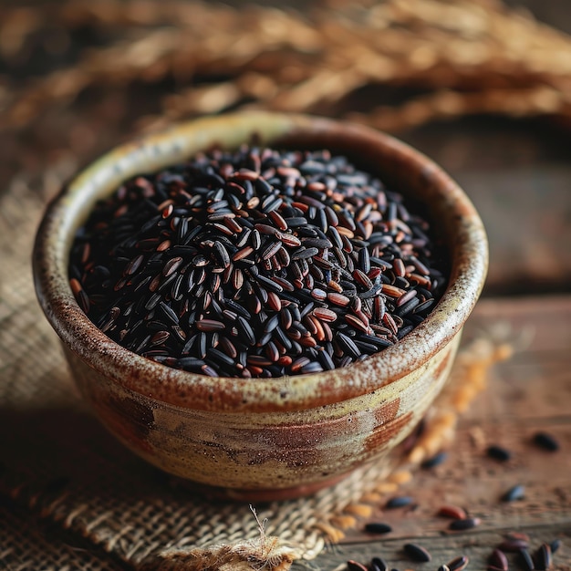 arroz de bagas de arroz em copo de medição na mesa