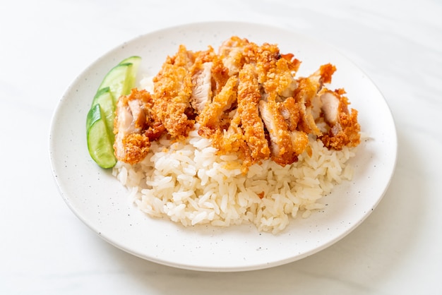 Arroz de frango hainanês com frango frito ou sopa de frango ao vapor de arroz com frango fritado
