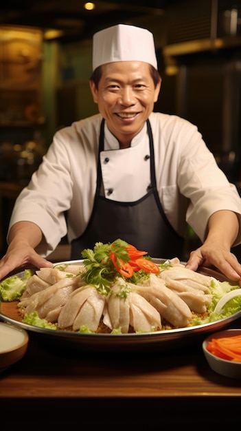 Arroz de frango Hainanese é um prato de frango escalfado e arroz temperado