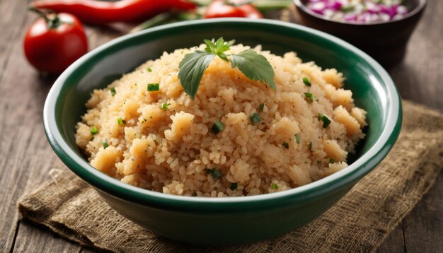 Arroz deliciosamente temperado pronto para ser saboreado