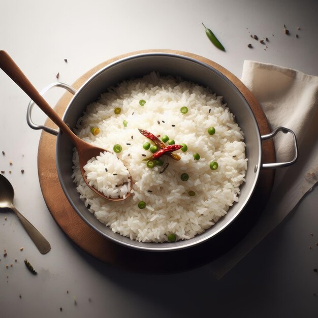 arroz en un fondo de comida en una sartén para las redes sociales