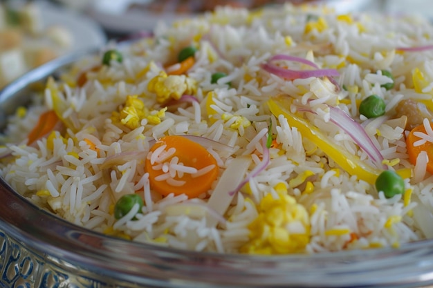 Foto arroz frito con ajo o pulav con arroz basmati y lahsun