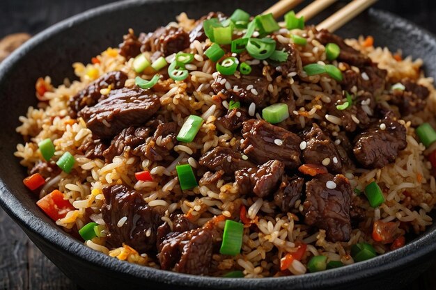 Arroz frito de Bulgogi coreano con carne de res