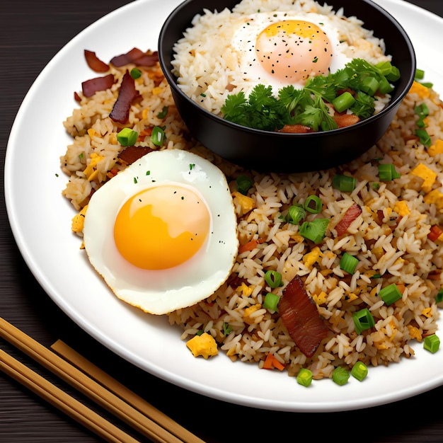 Arroz frito com bacon e ovo arte generativa por AI