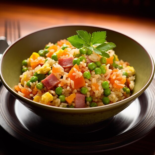 Arroz frito com ervilhas verdes cenoura e milho delícia vegetariana