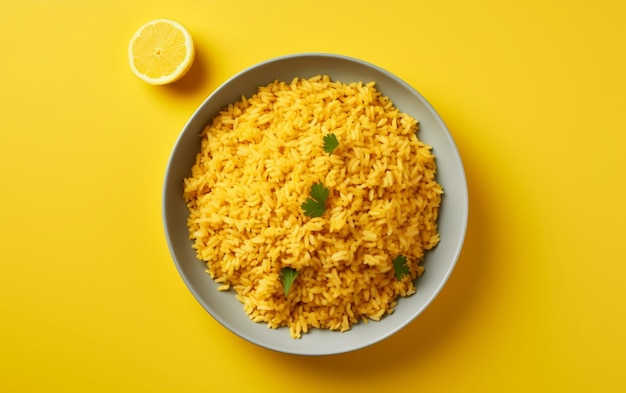 Arroz frito en un estilo vívido y minimalista con colores brillantes Generative Ai