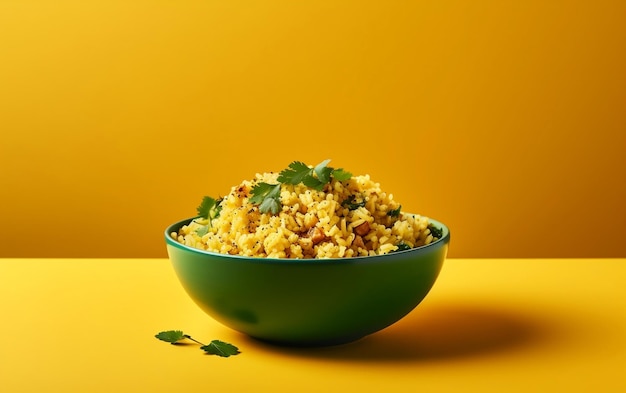 Arroz frito en un estilo vívido y minimalista con colores brillantes Generative Ai