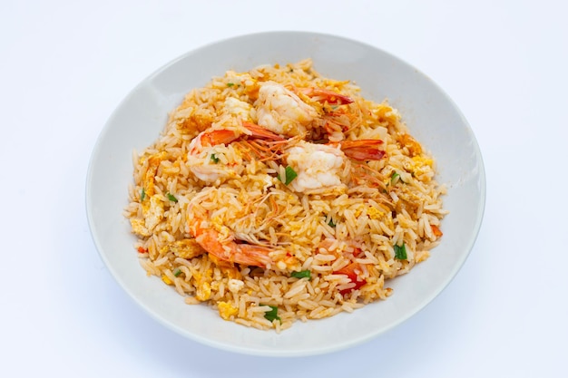 Arroz frito con gambas y huevo