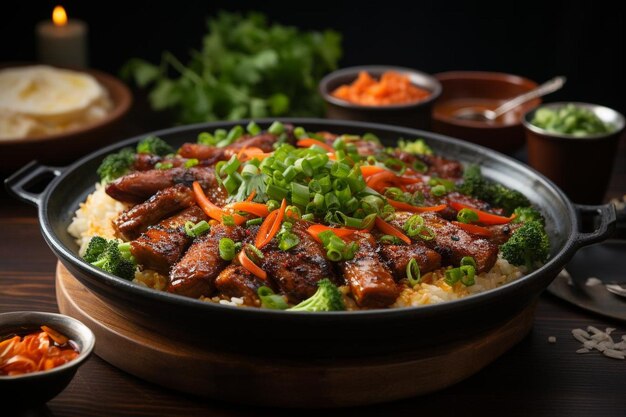 El arroz frito picante y caliente está listo para servir.