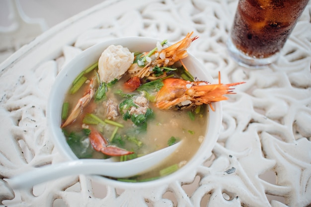 Arroz de gachas de mar con gambas como desayuno.