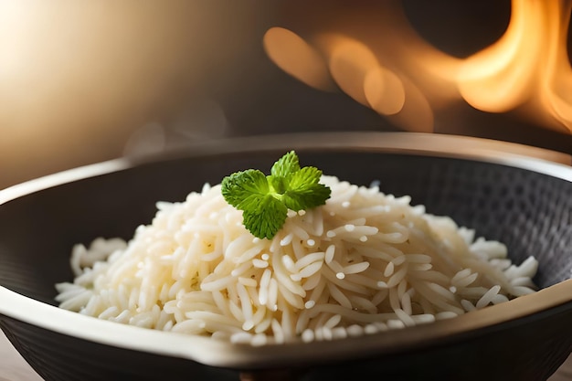 Arroz con una hoja verde encima