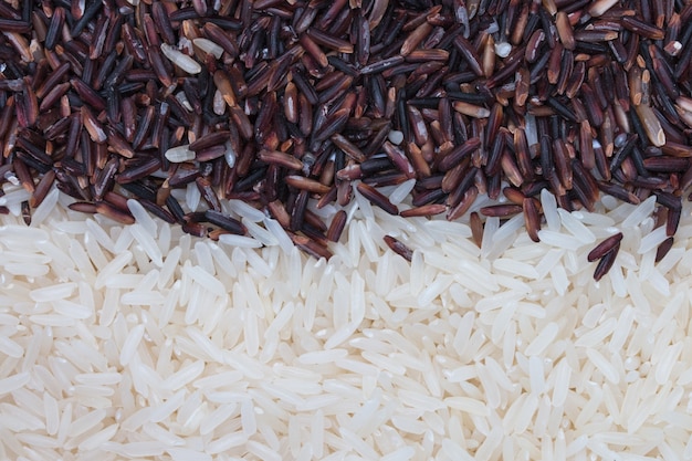 Arroz integral (Riceberry) y arroz blanco (Arroz Jazmín).