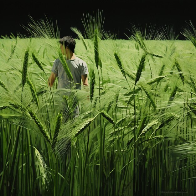 El arroz joven en un campo verde