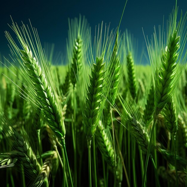 Foto el arroz joven en un campo verde