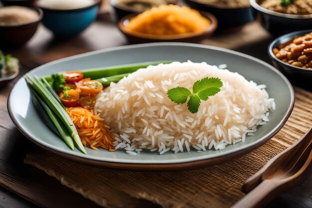 Arroz con menta en un plato con una cuchara