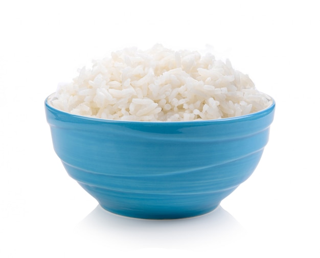 Arroz na tigela azul