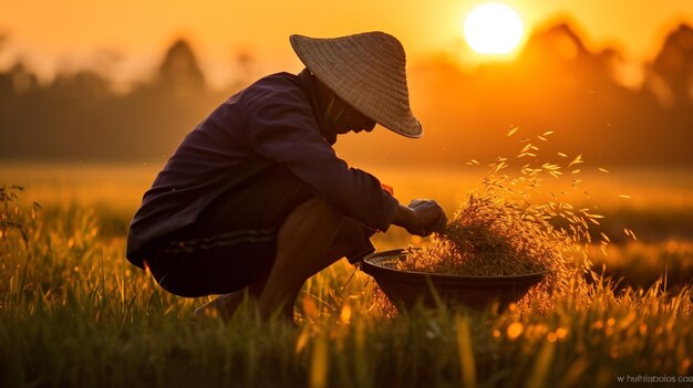 El arroz orgánico cosechado al atardecer La belleza de Bali