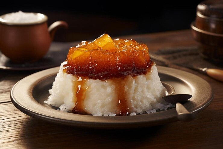 Foto arroz pegajoso com açúcar caramelizado