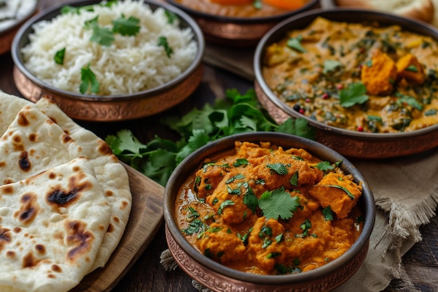 Foto arroz pita e comida tradicional indiana