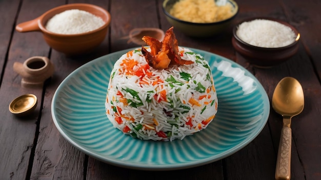 Foto arroz tiranga tricolor para la república india y el día de la independencia servido en un plato de cerámica selectivo