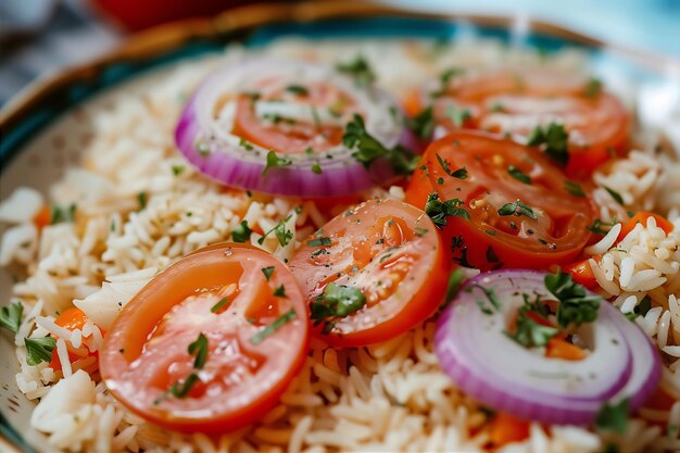 Foto arroz, tomate e cebola