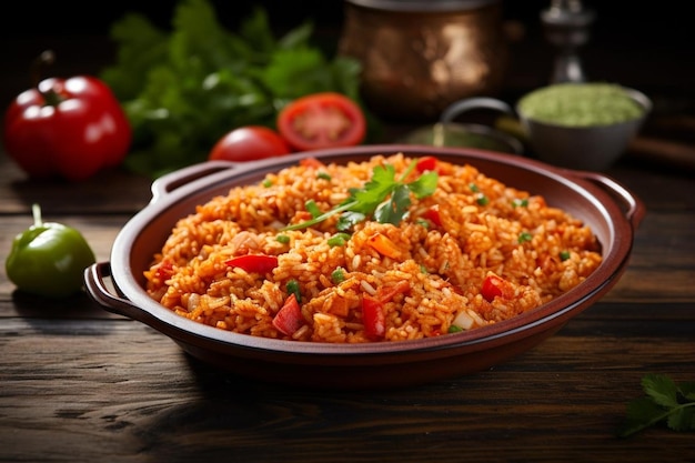 Foto arroz de tomate también conocido como tamatar pilaf o pulav hecho con arroz basmati