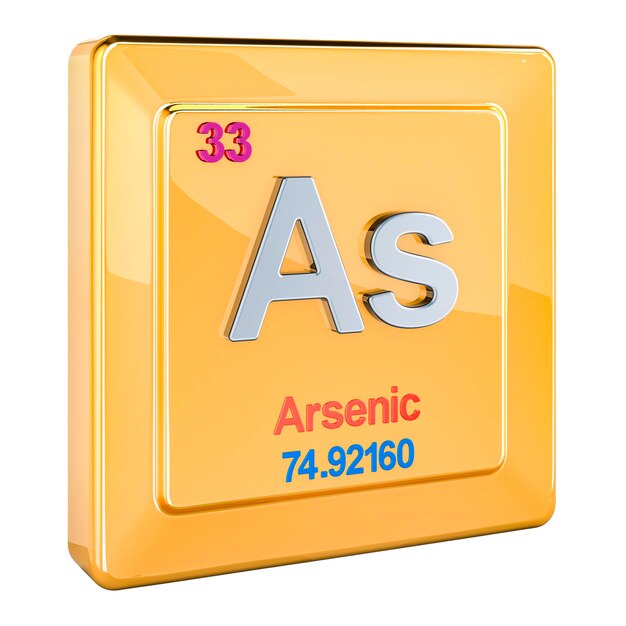 Arsenico Como símbolo de elemento químico con el número 33 en la tabla periódica renderización 3D