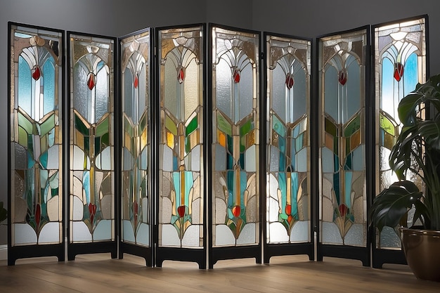 Art-Deco Buntglas-Raumteilwand