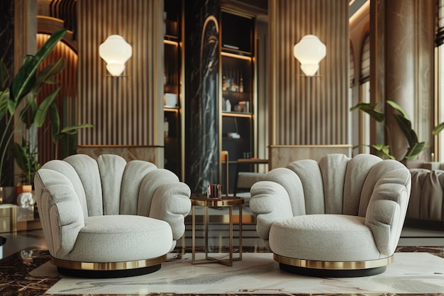 Art-Deco-inspirierte Lounge mit geschliffenen Sesseln o