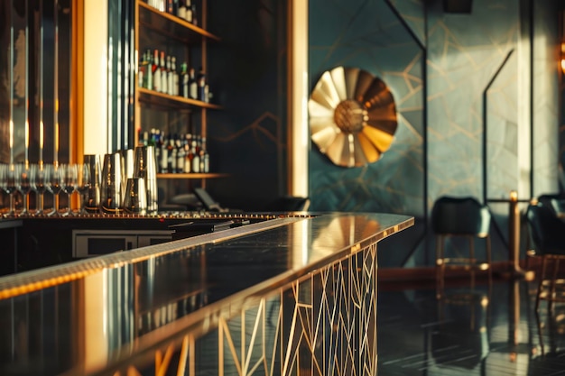 Art-Deco-inspiriertes Cocktailbar-Interieur mit geometrischen Mustern