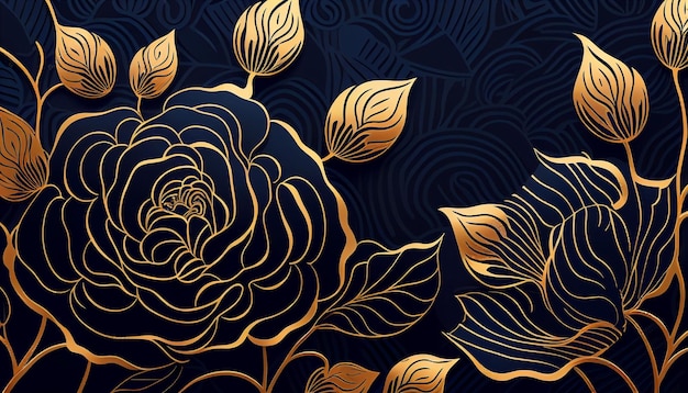 Art deco lujo flor rosas línea patrón oro IA generativa