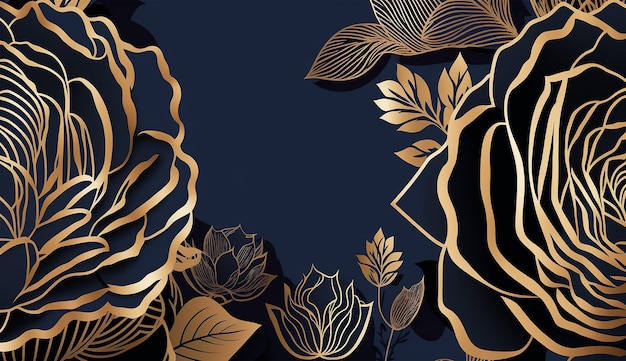 Art-Deco-Luxus-Blumenrosen-Linienmuster Gold Generative KI