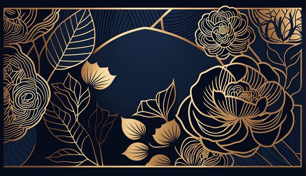 Art-Deco-Luxus-Blumenrosen-Linienmuster Gold Generative KI