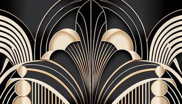 Foto art deco pattern art design de los años 20, negro y dorado. ia generativa.