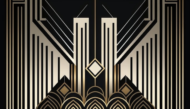 Art Deco Pattern Art Design de los años 20, negro y dorado. IA generativa.